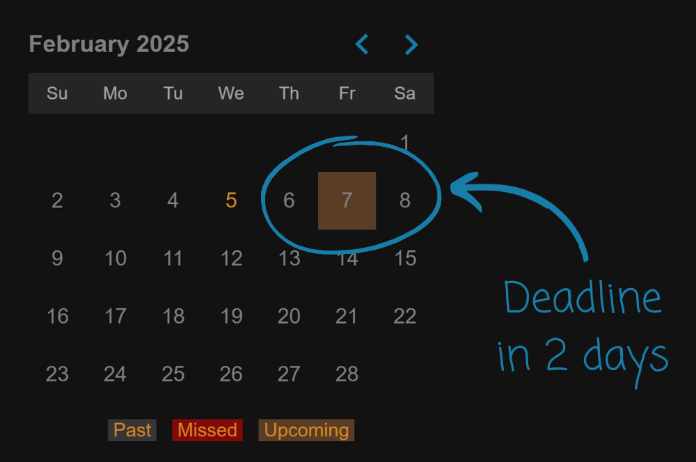 Deadlines calendar view